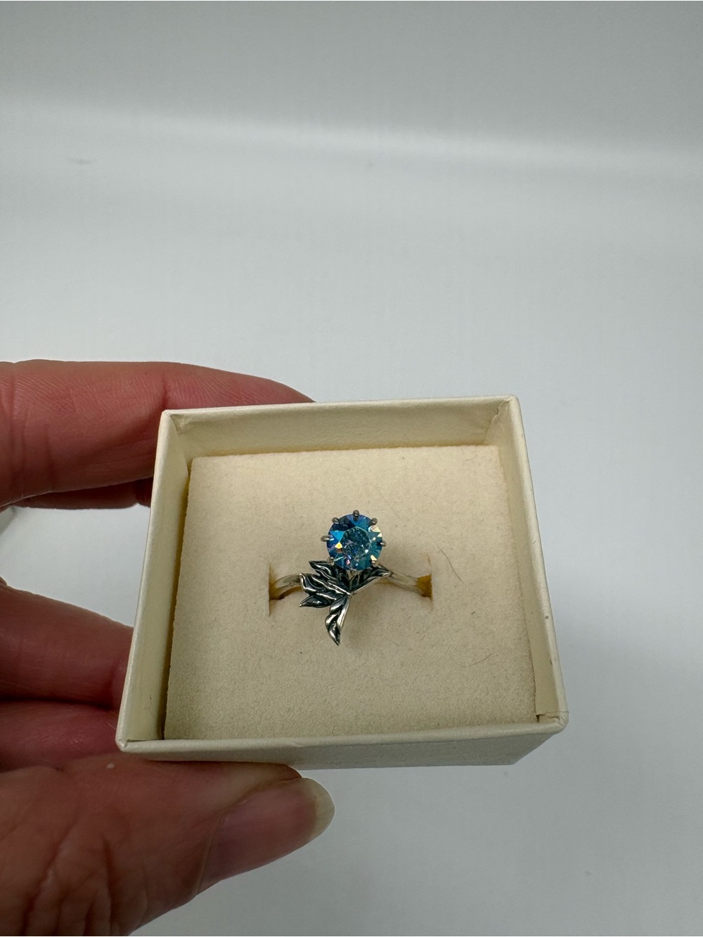Silver tone Butterfly Ring With Blue Sparkling Stone Size 7